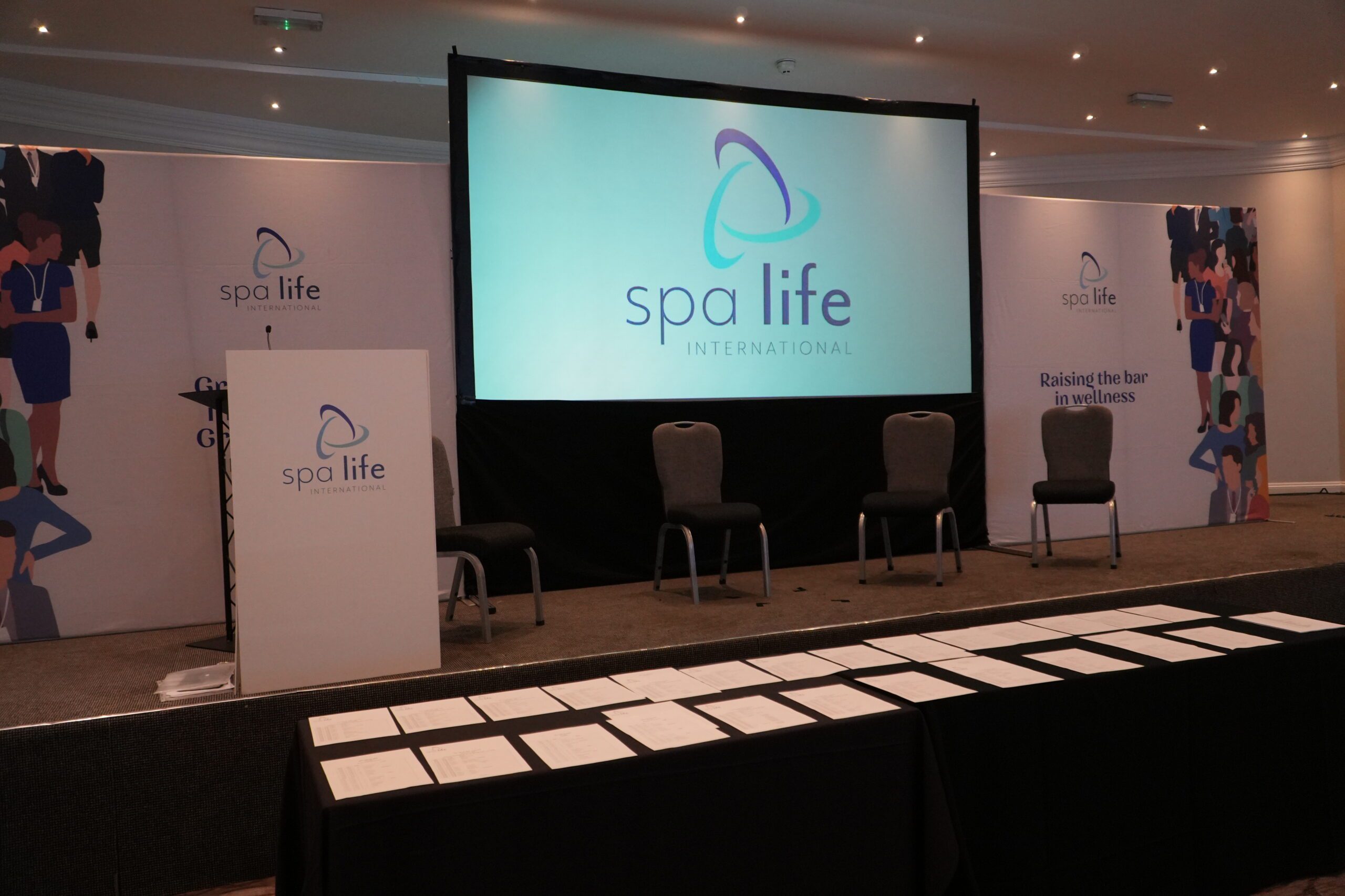 12ft screen and stage set at SPA Life International, Whittlebury Park