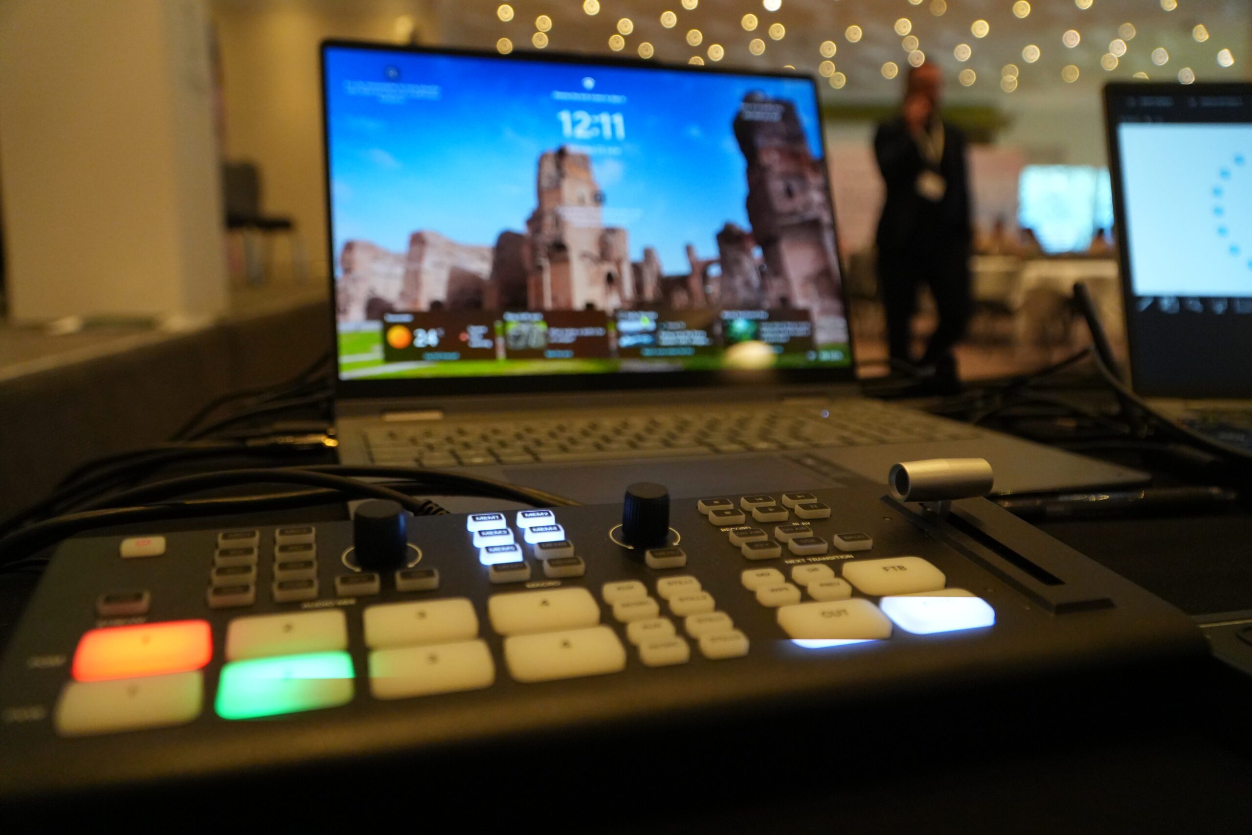 Vision mixer and presentation laptop at the Soundcheck control position