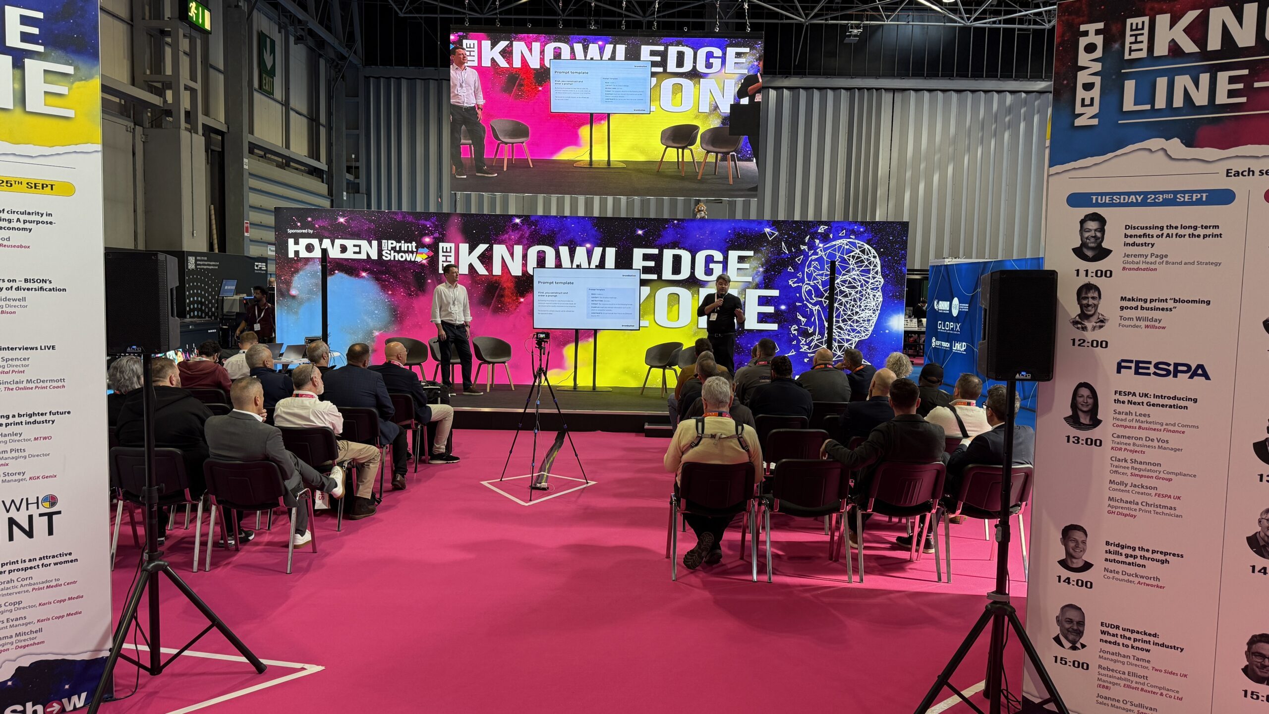 The Knowledge Zone stage at The Print Show 2025, panel discussion in progress with a full audience