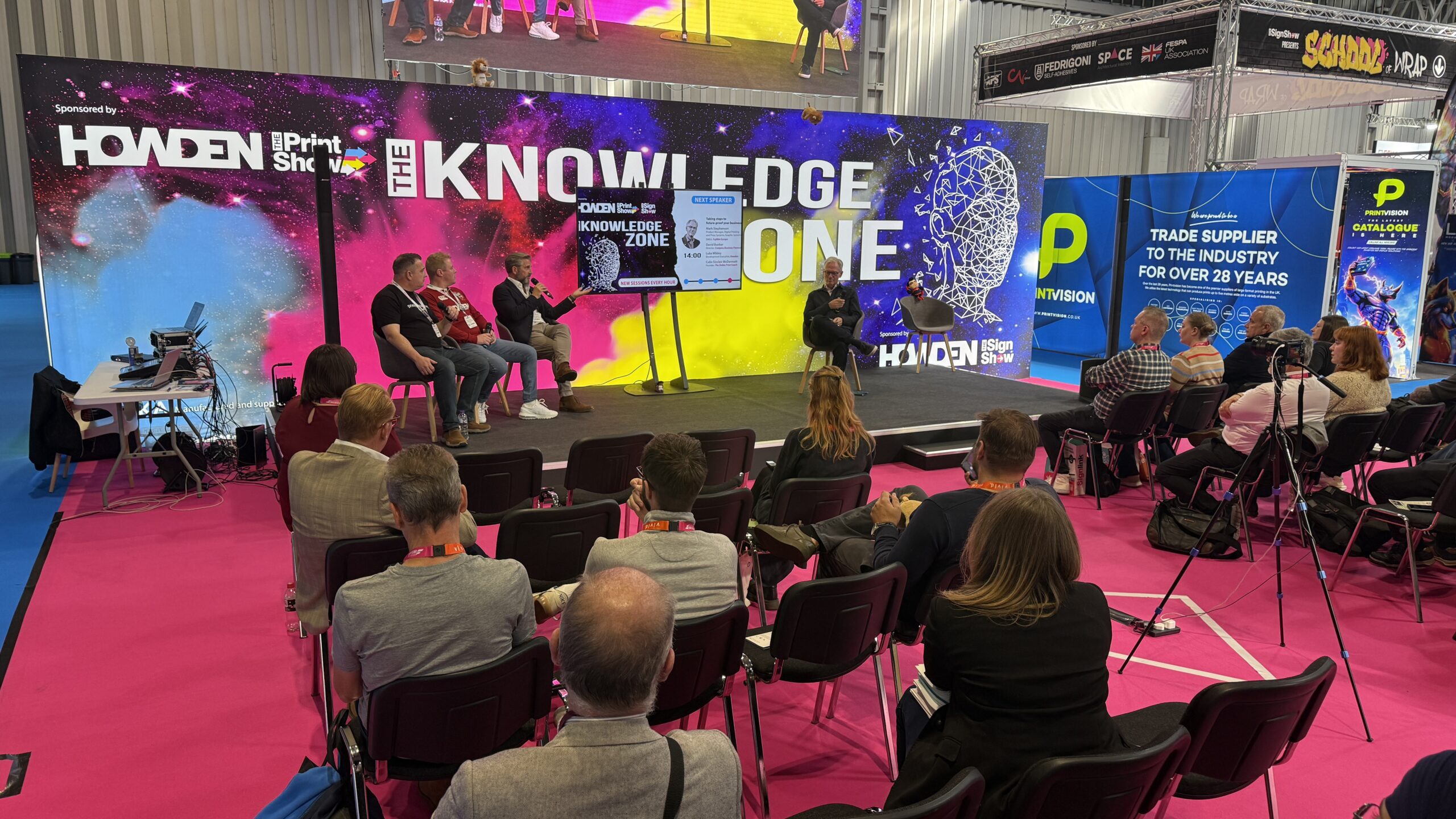 Delegates watching a panel session in the Knowledge Zone at The Print Show, NEC Birmingham